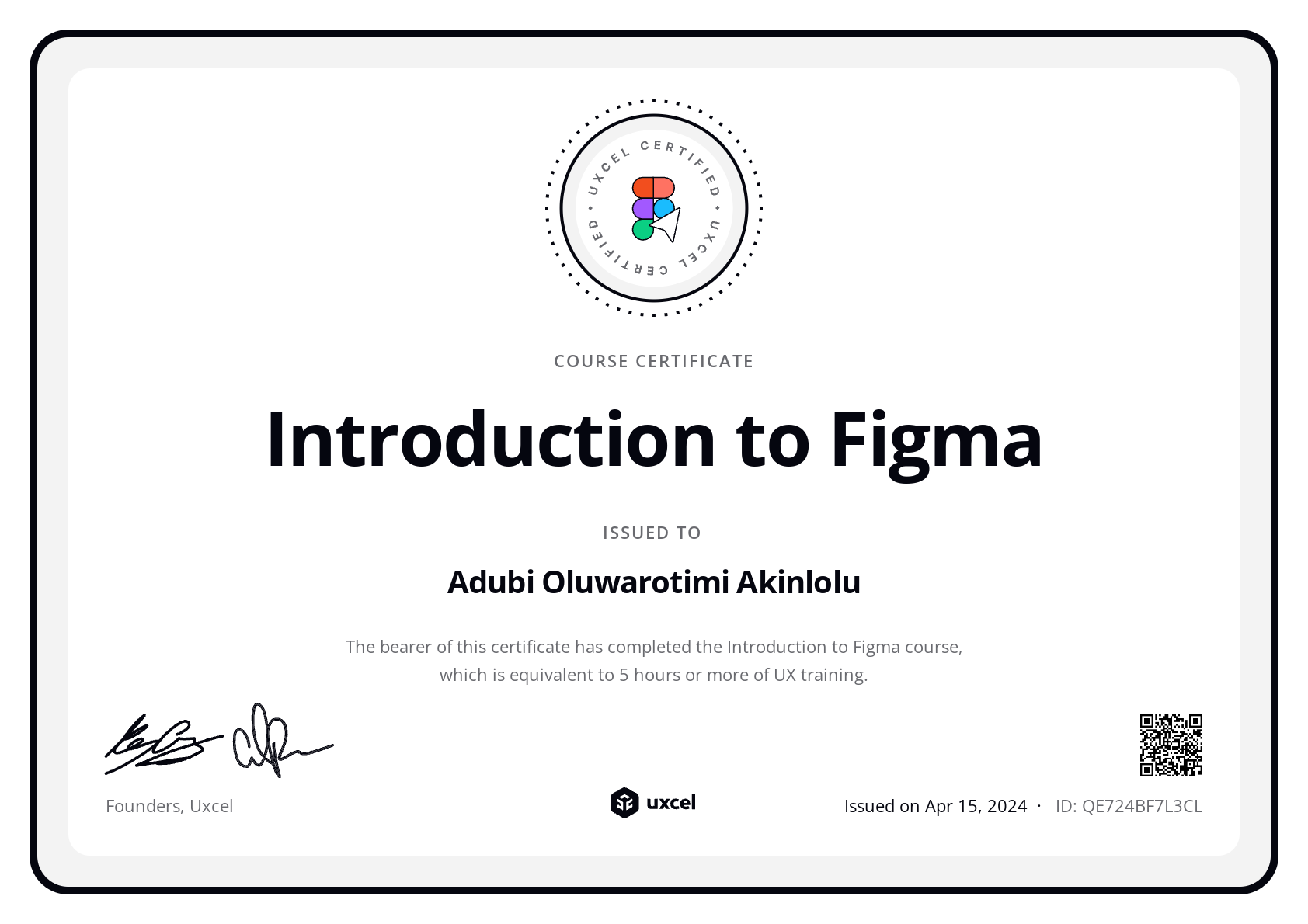 Adubi Oluwarotimi Akinlolu's certificate